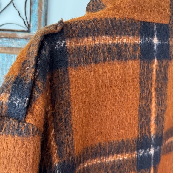Nine West Burnt Orange & Black Plaid Teddy Jacket shacket EUC XL - Picture 8 of 16